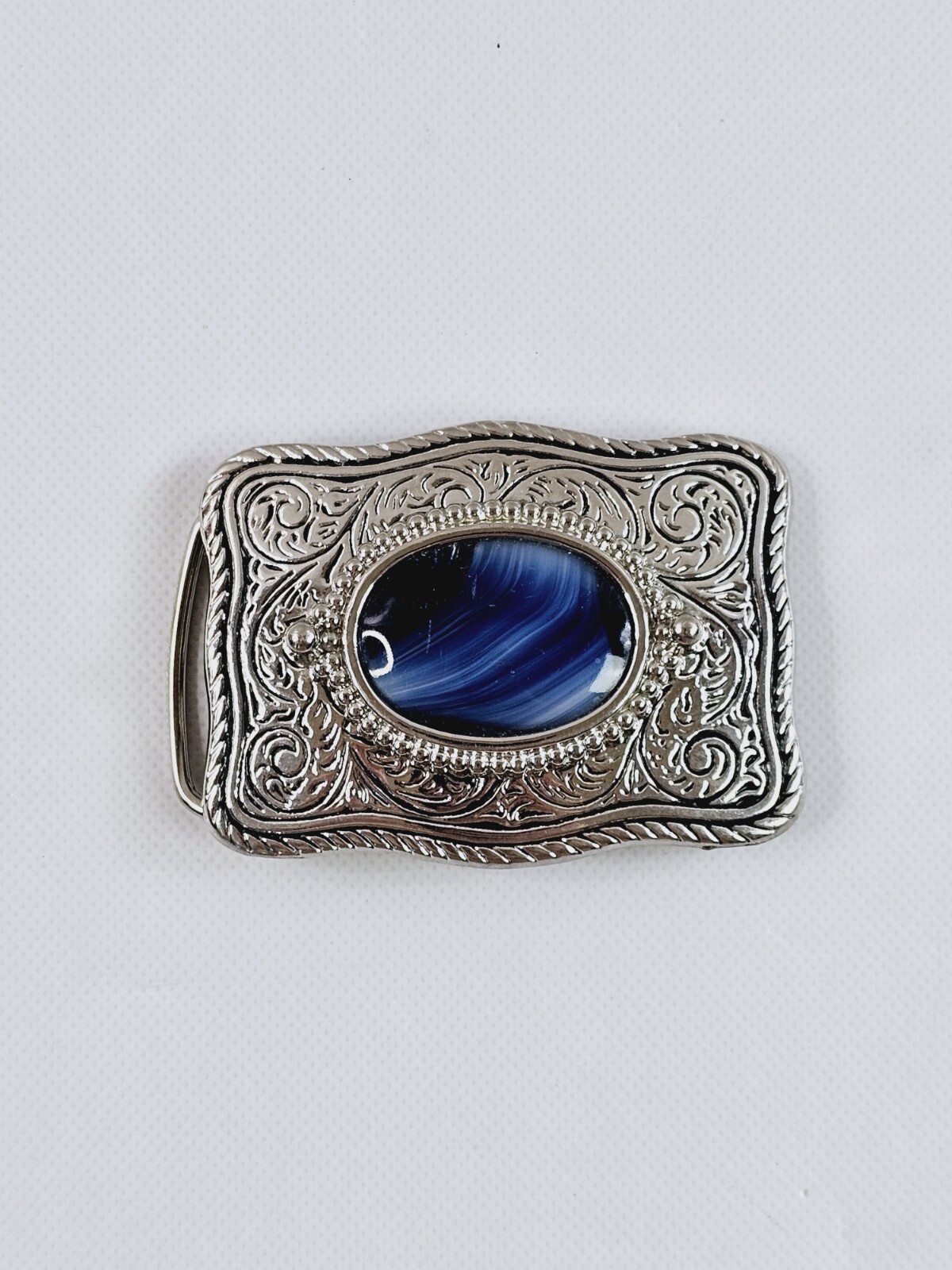 Silver Dollar Blue & Silver Western Style Belt Buckle Engraved Made USA