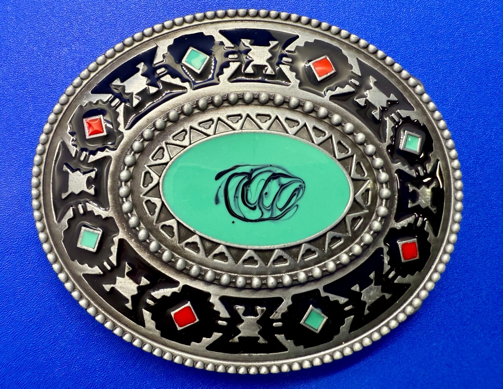 Southwestern Style Native Indian Tribal Art Pattern Enameled Colors Belt Buckle