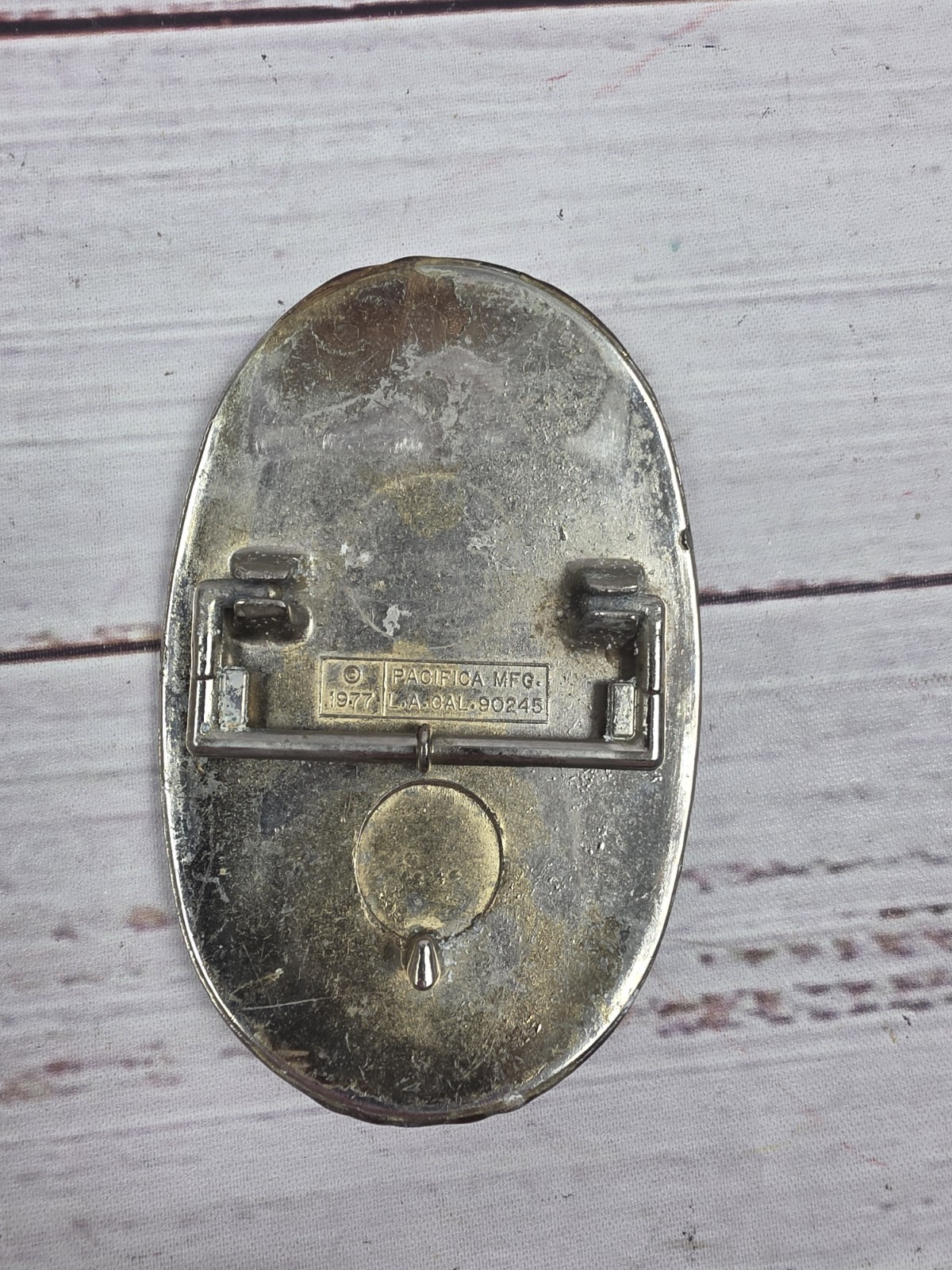 1977 Kansas Rock Pacifica Oval Belt Buckle Vintage Sailing Ship Sunset Design
