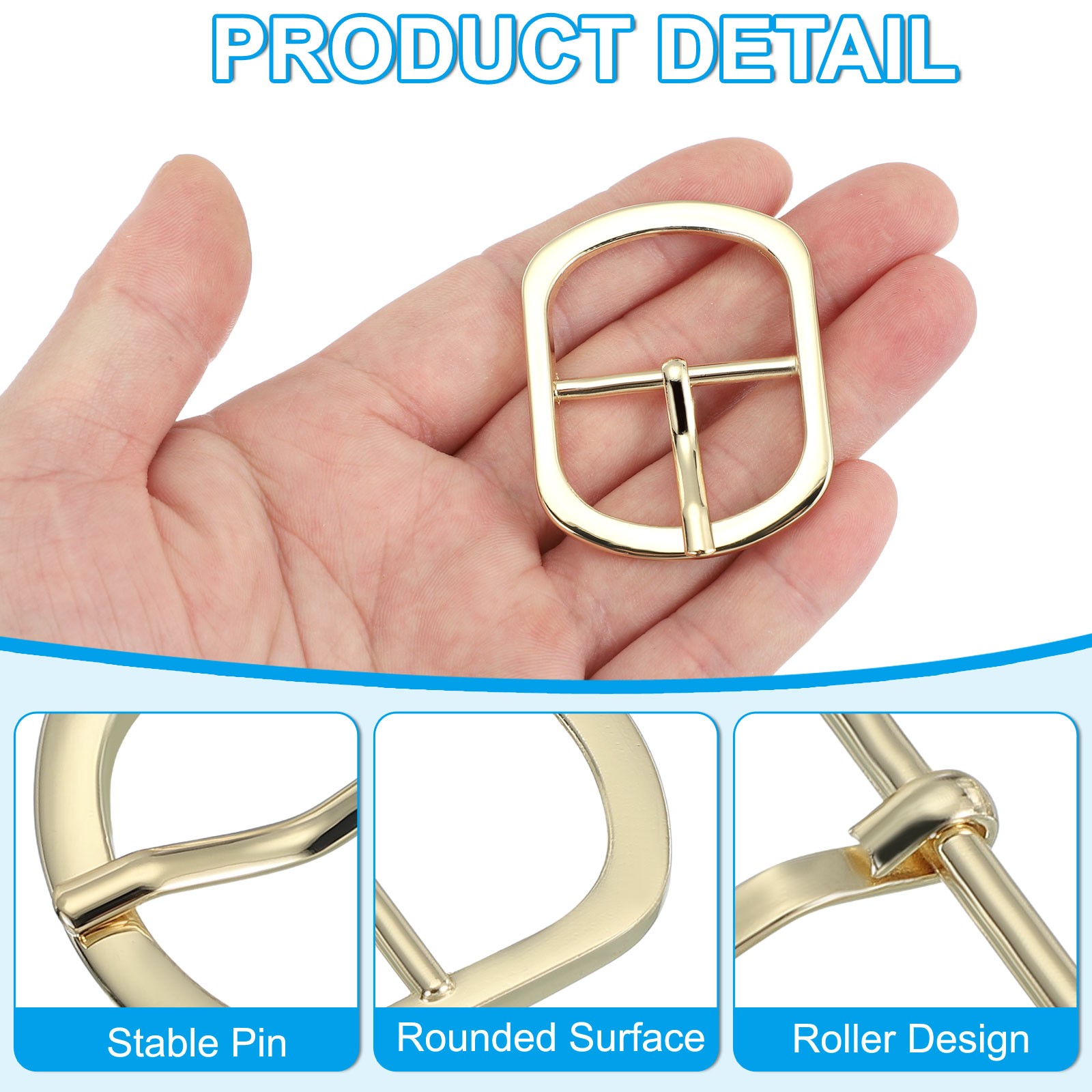 8Pcs 1.3&Prime; Single Prong Metal Roller Pin Belt Buckles Light Gold/Black