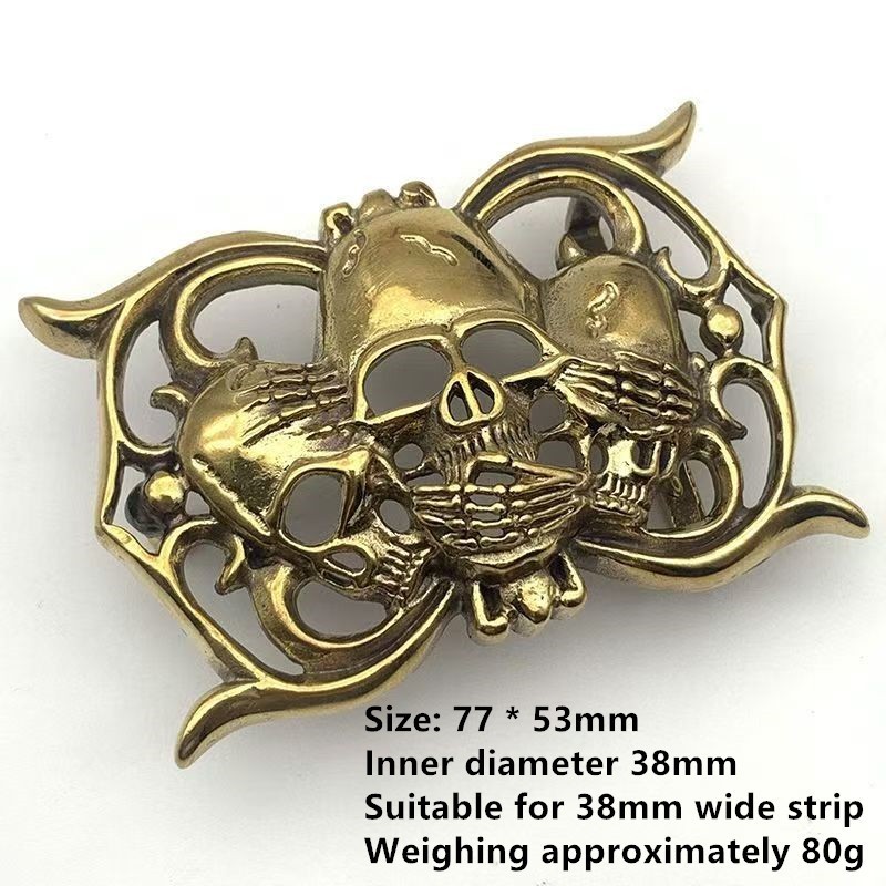 Pure copper skull belt buckle copper creative men&rsquo;s brass smooth buckle