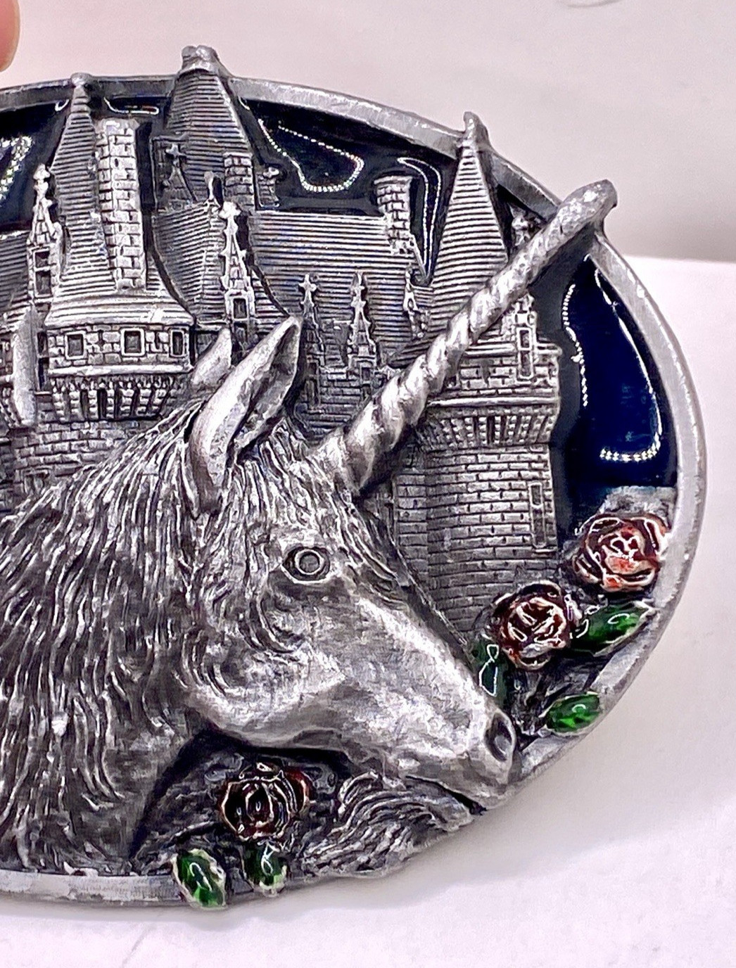 1983 Bergamot Brass Works Unicorn Castle Belt Buckle V-482 Made USA