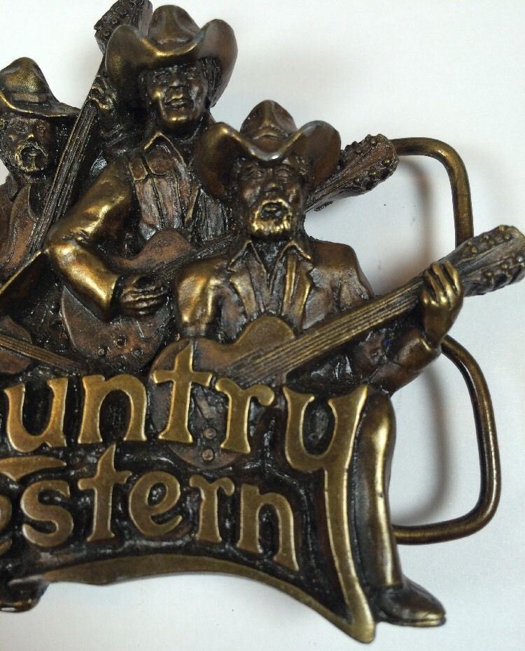 VTG Country Western Music Band Brass Belt Buckle Honkytonk Nashville Bergamot