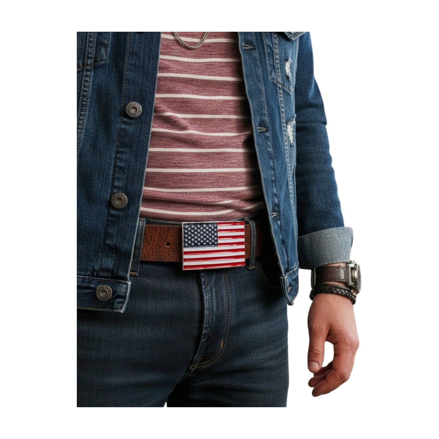 Men Women Belt Buckle Metal Silver United State America USA Flag 4th July Style