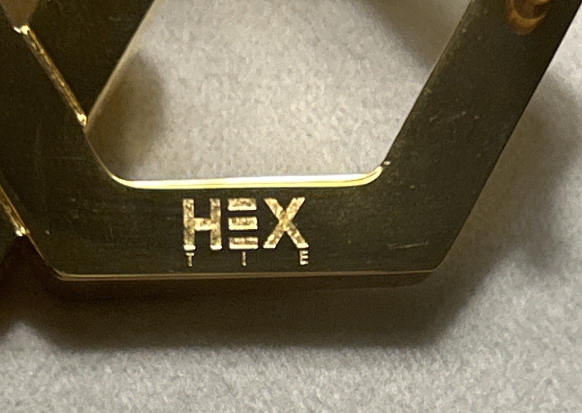 HEX TIE Geometric Gold Tone Belt Buckle Modern 3” 69g EUC Made In Italy Designer