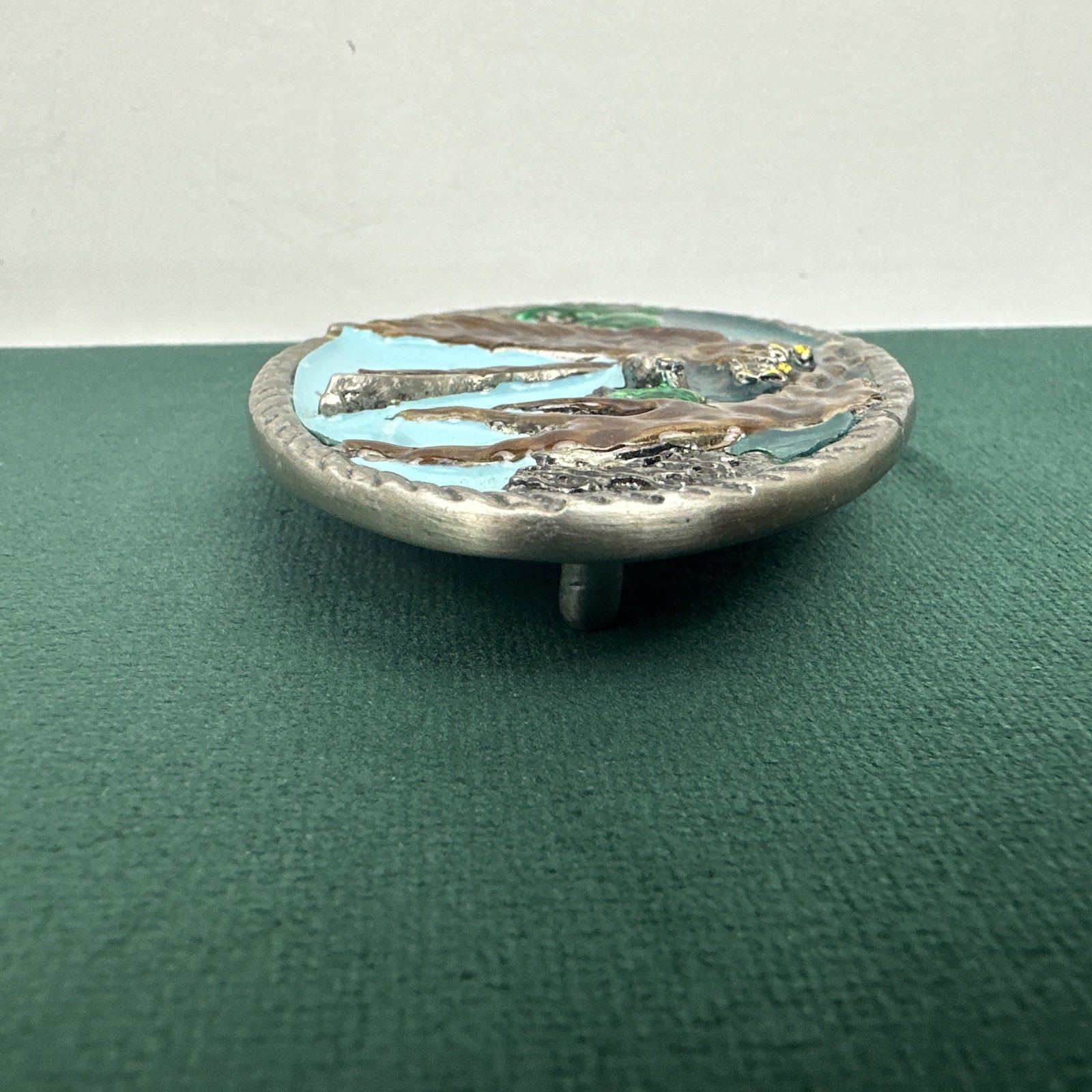 Vintage Eagle Landing On Branch Painted Metal Belt Buckle Silver Tone Nature