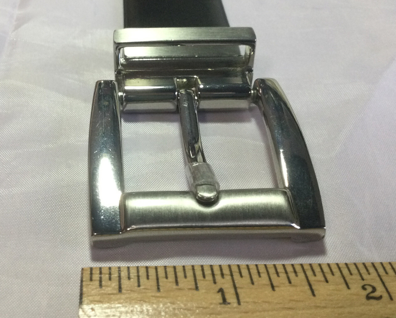 Belt & Buckle Silver Tone Reversable Black Or Brown 1&Prime; Wide Size 36 Fits 32&Prime;-38&Prime;