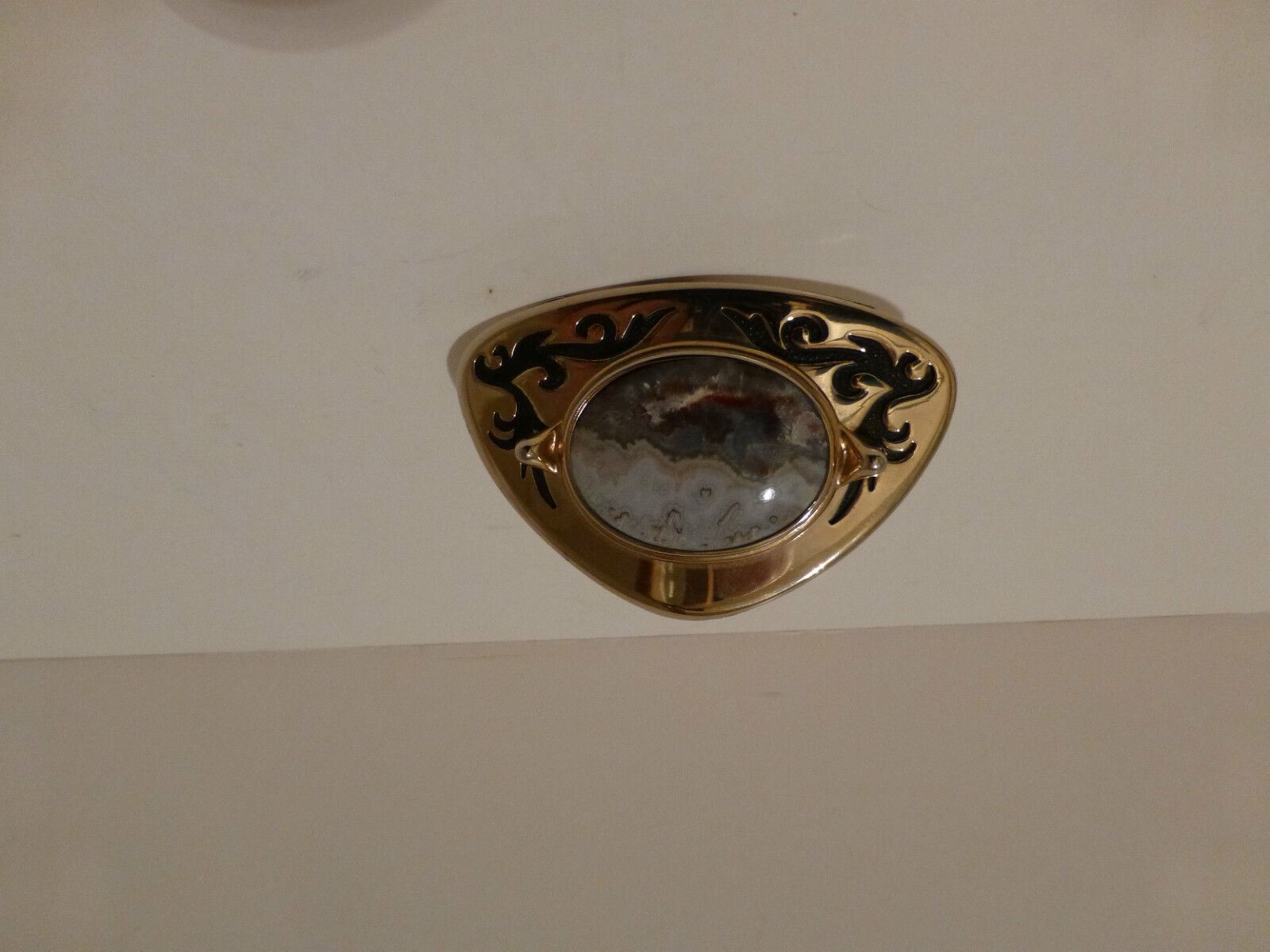 Vintage Agate Polished Stone Belt Buckle Goldtone & Black (SZ2