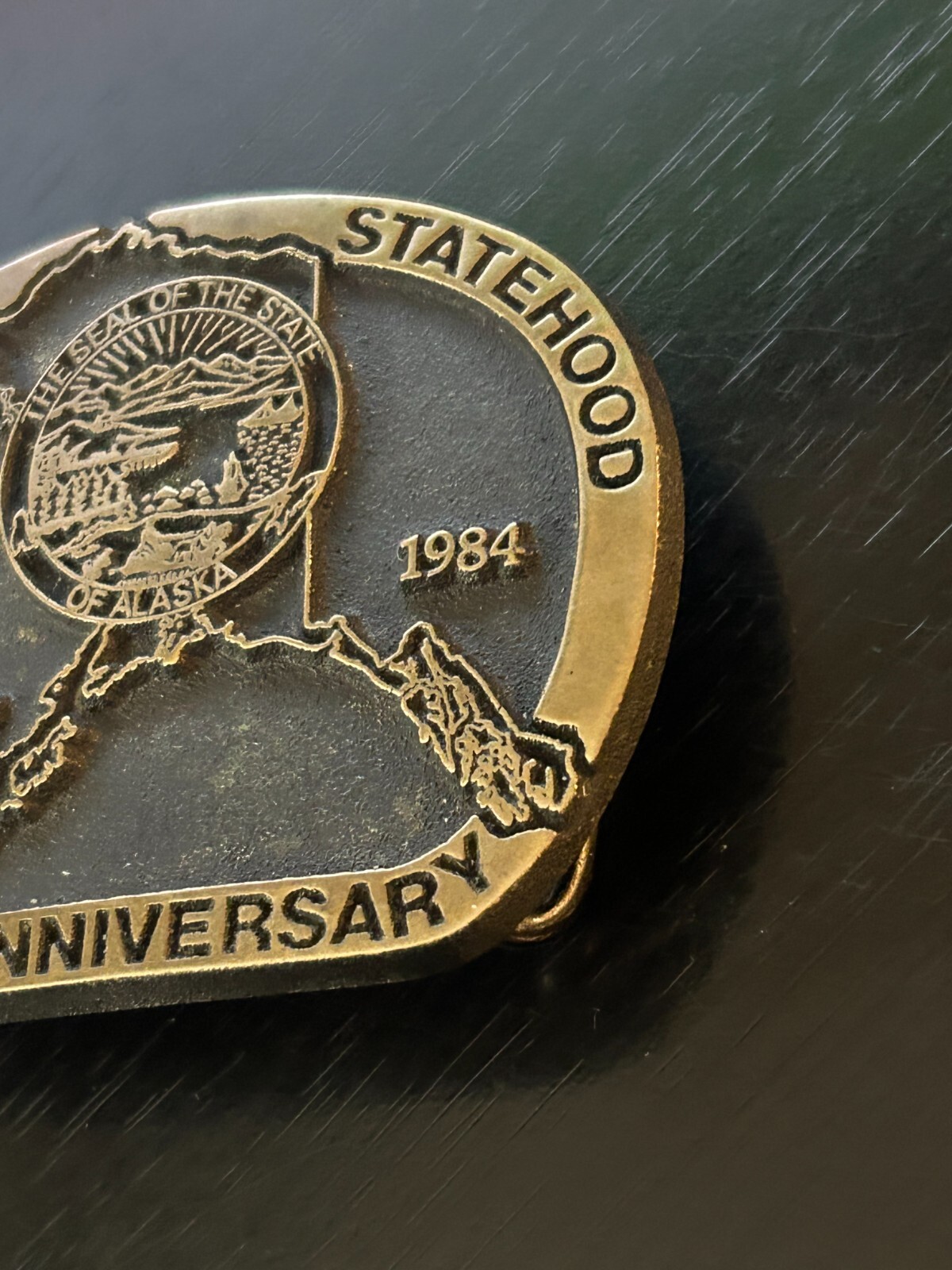 Vintage Collectible Alaska Statehood Solid Bronze Rainbow Metals Belt Buckle