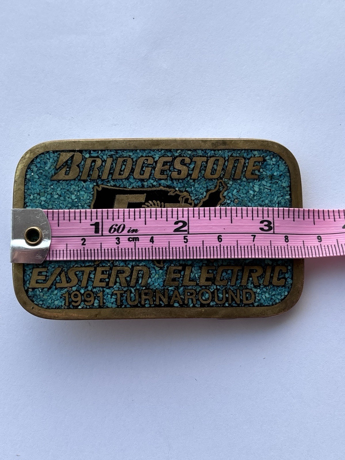 VTG Bridgestone DynaBuckle Eastern Electric 1991 Turnaround Brass Belt Buckle