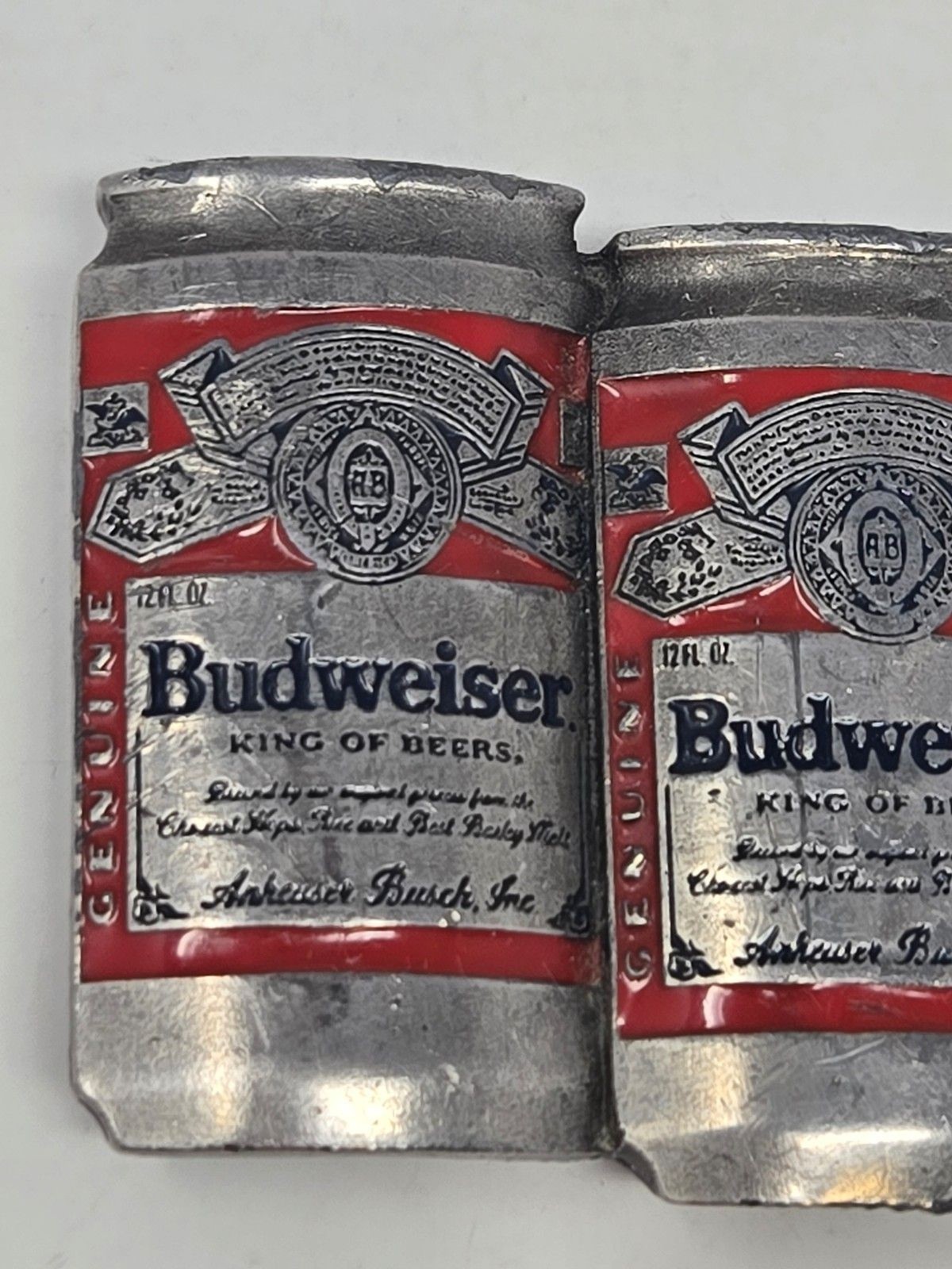 BUDWEISER ANHEUSER-BUSCH VINTAGE METAL BELT BUCKLE BEER CANS PEWTER RED MENS OS