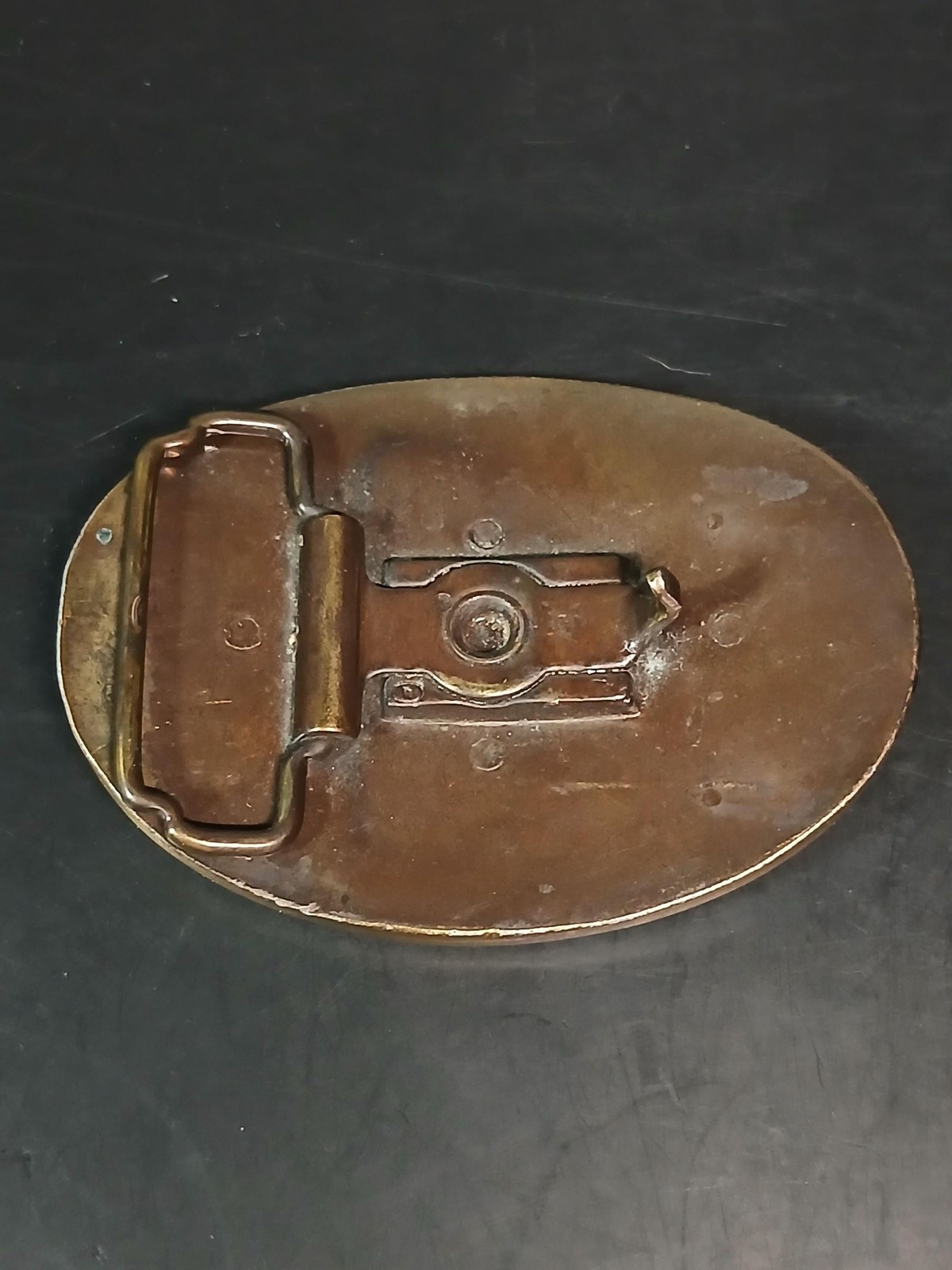 Vintage BERT Leather Inlay Brass Tone Belt Buckle Made USA