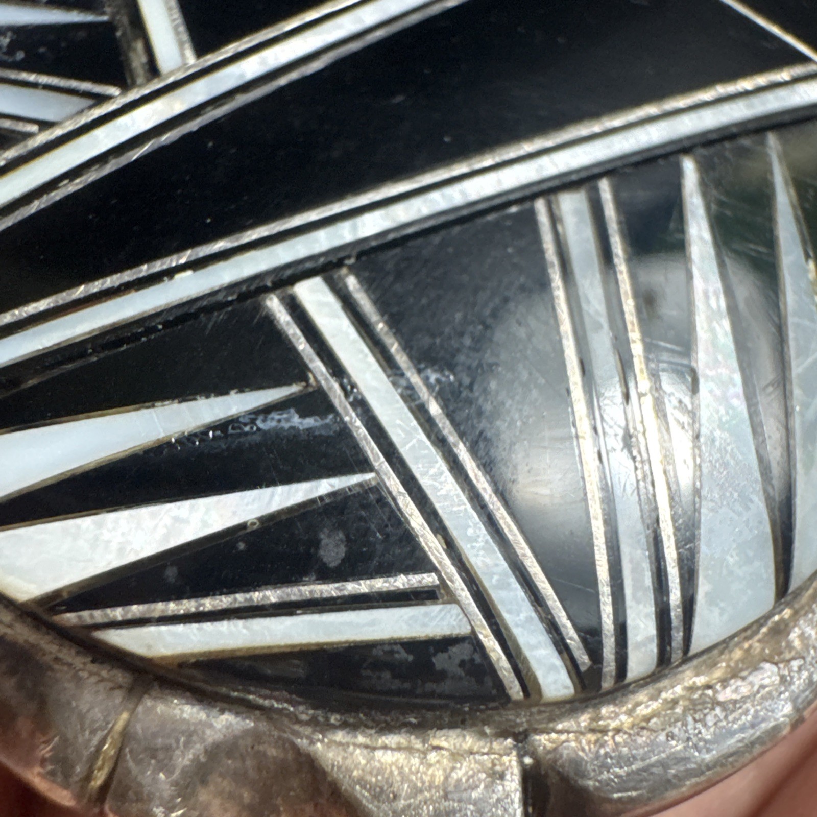 Vintage Southwestern Style Sterling Silver Belt Buckle Stamed B Black white Art