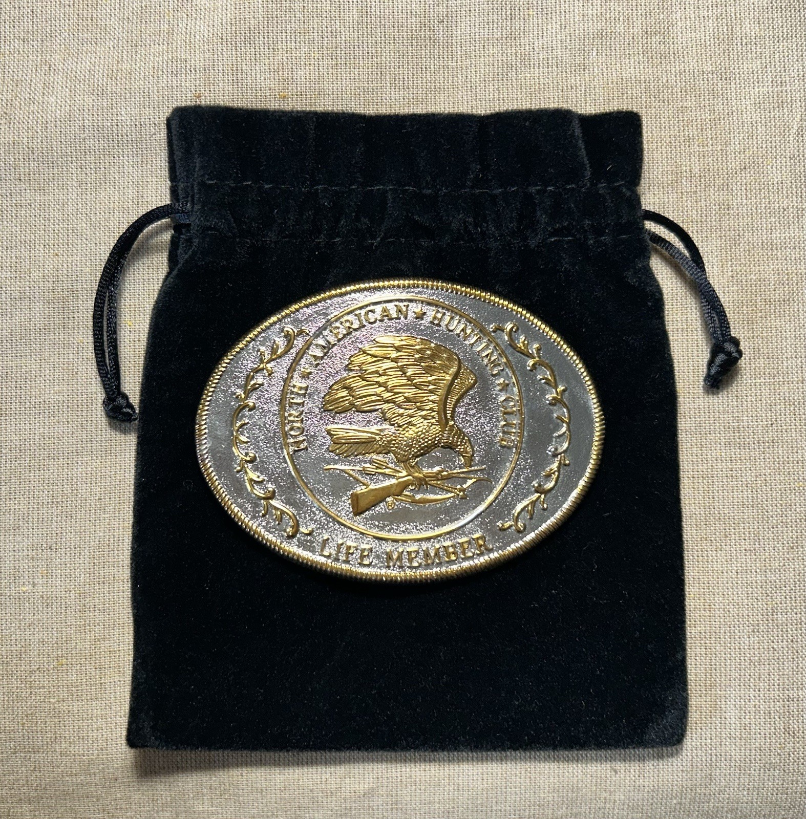 North American Hunting Club Belt Buckle Eagle Gold Silver Oval Western