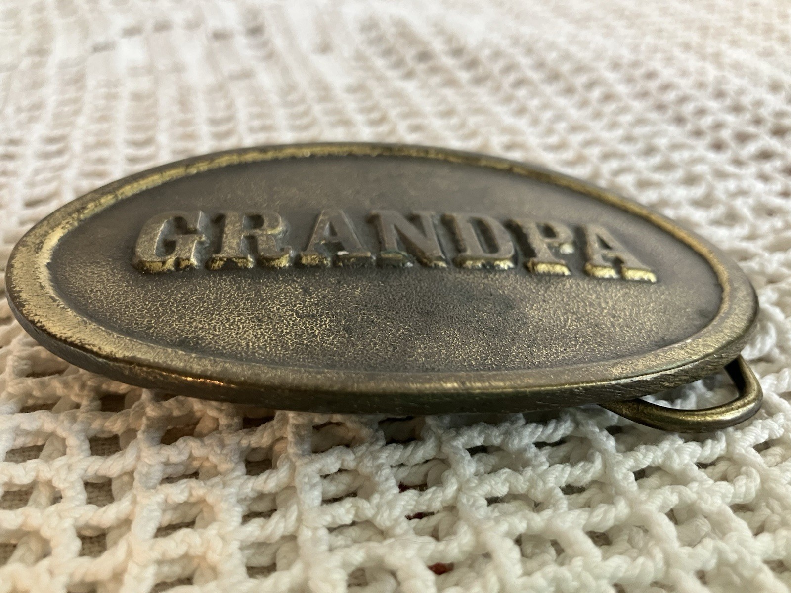 Vintage 1982 The Great American Buckle Co. USA Brass Oval Grandpa Belt Buckle