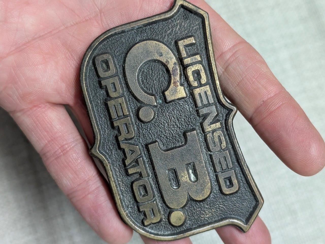 vintage 1970s belt buckle CB licenced operator BRASS radio trucker WESTERN