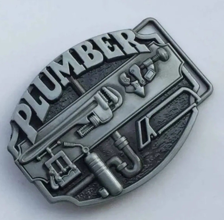 Silver Plumber Tools Occupational Metal Belt Buckle Men Antique Finish 3.5×2.75