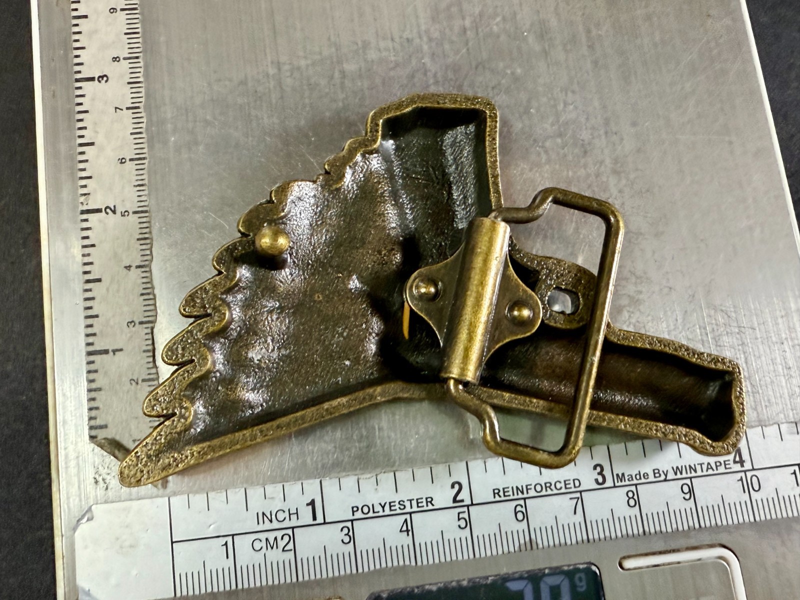 Winged Gun Flying Pistol Handgun Figural Cutout Brass Tone 4&Prime; Wide Belt Buckle
