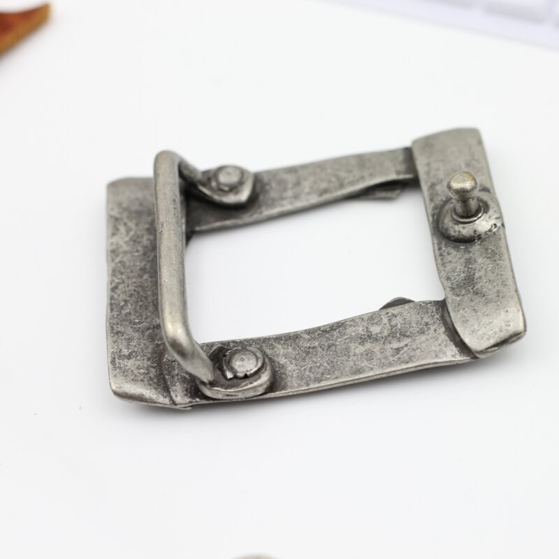 Antique Silver Rectangle Belt Buckle, Handmade Buckle For Snap Belts