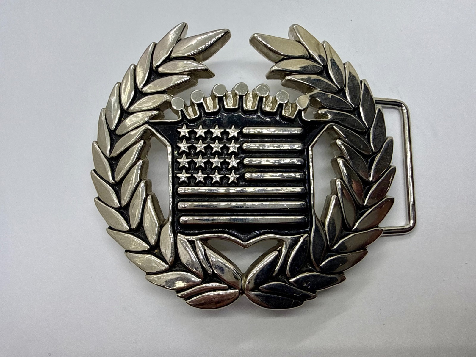 Famous Stars & Stripes Cadillac Crown Logo Olive Branch Silver Color Belt Buckle