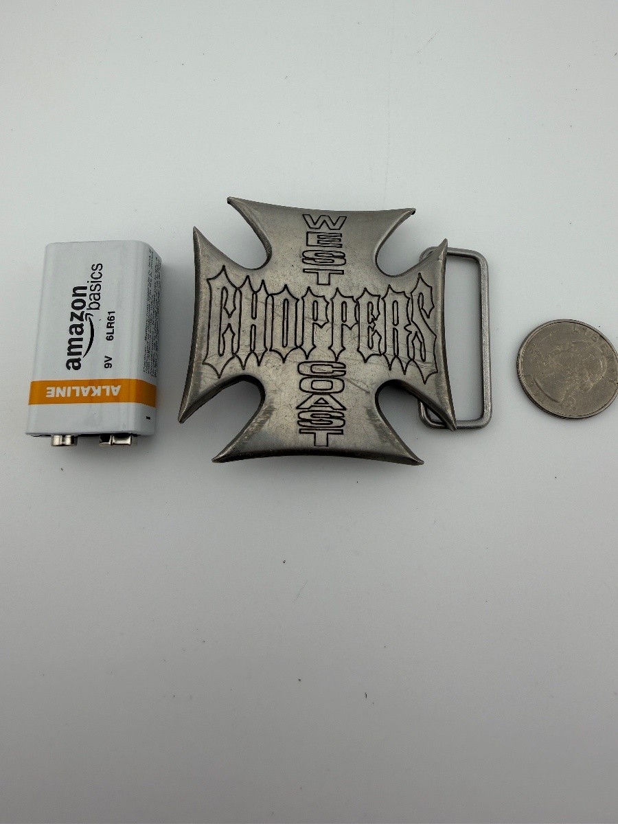 West Coast Choppers Iron Cross Belt Buckle vintage Silver Cast Metal 2.5in 2001 