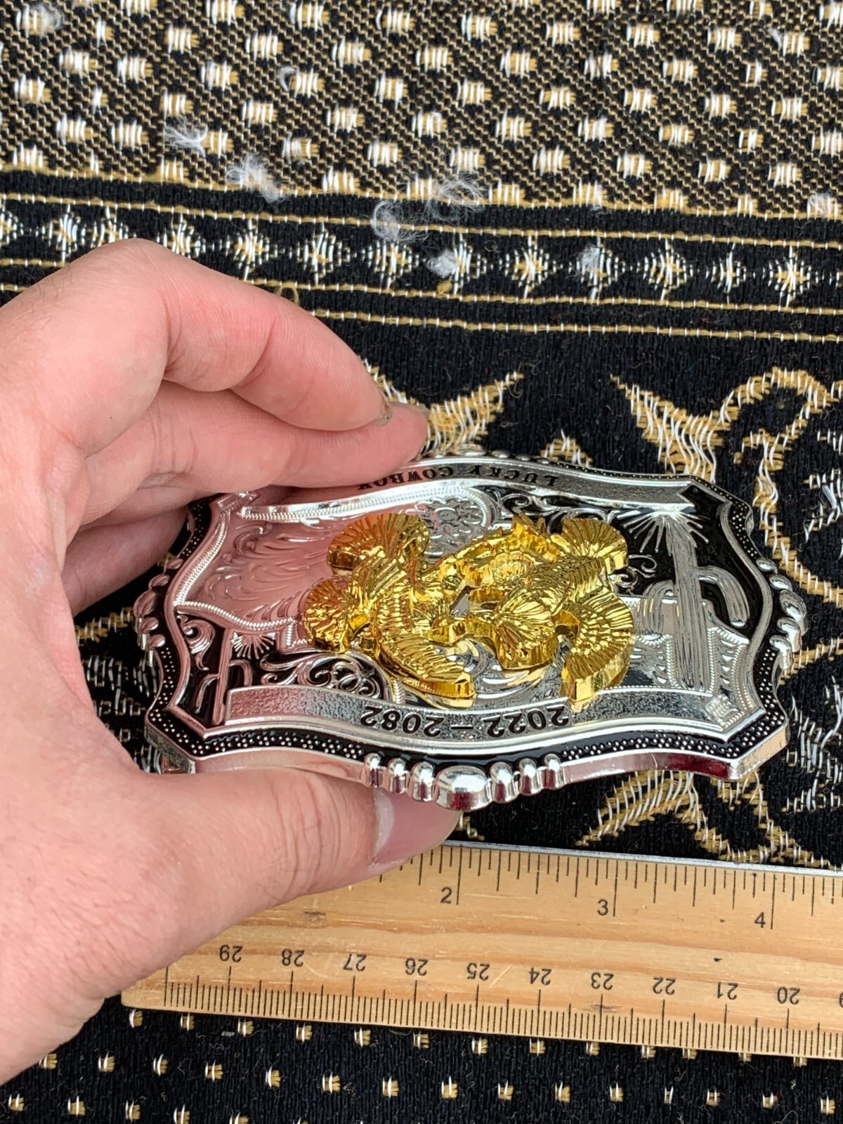 Western Buckle Gold Black Silver Roosters Cowboy 2 »Buckle Hebilla Vaquero Gallo