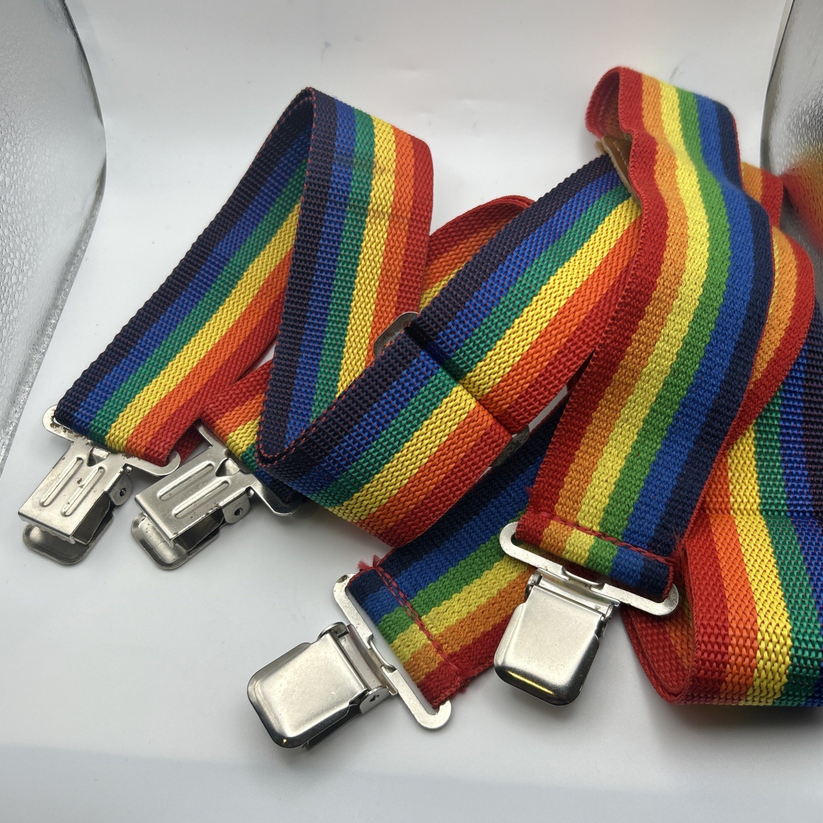 Vintage Jural Rainbow Suspenders S-10 Japan 70s 80s Pride Retro Workwear Tan