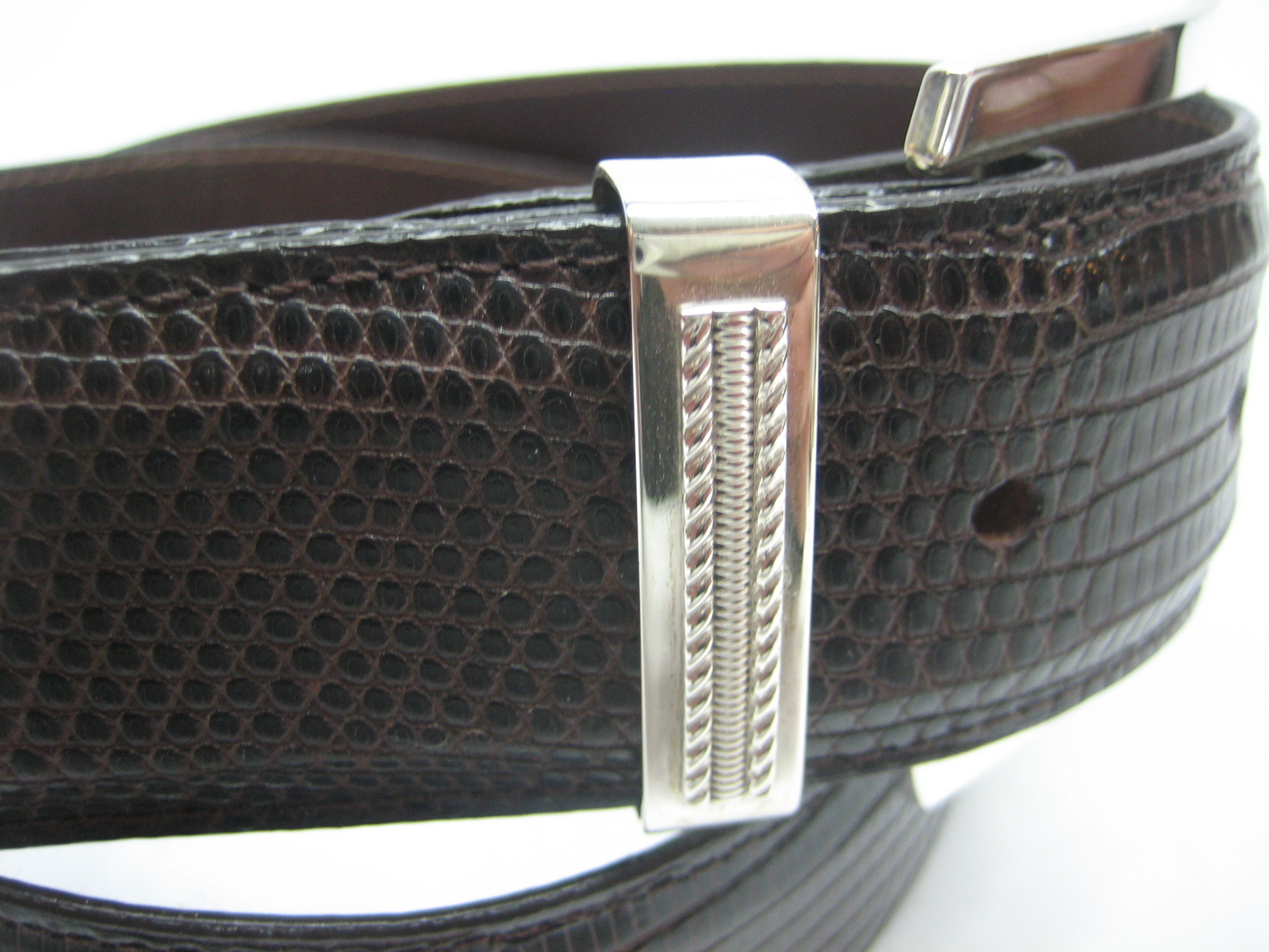 Sterling silver 925 buckle & loop, 44 grams w/Genuine Lizard 1.5  » belt U.S.A..