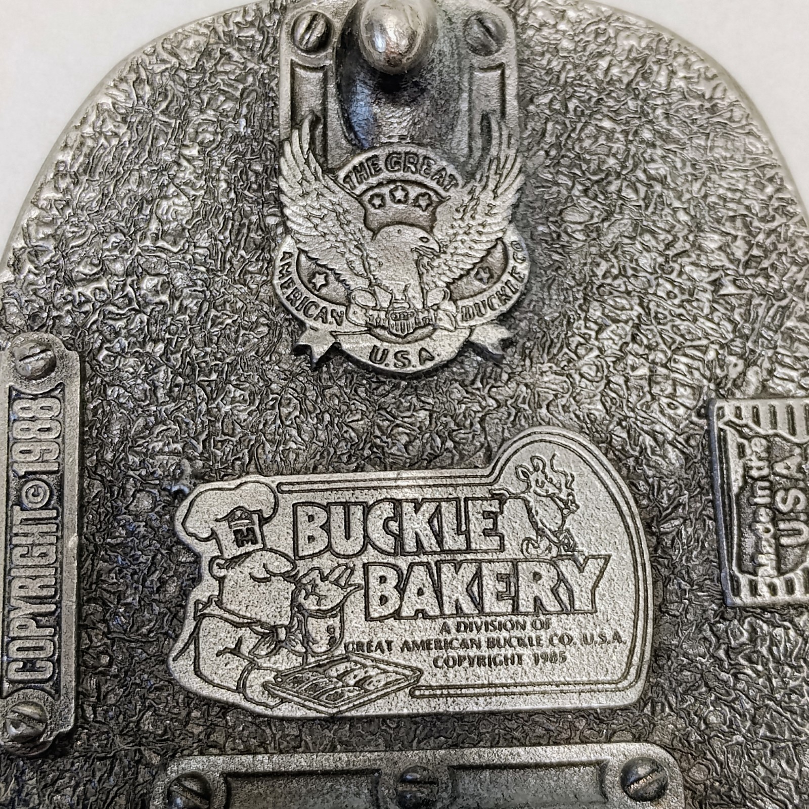 Police Belt Buckle We Serve & Protect Black Enamel Buckle Bakery 1988 Vintage