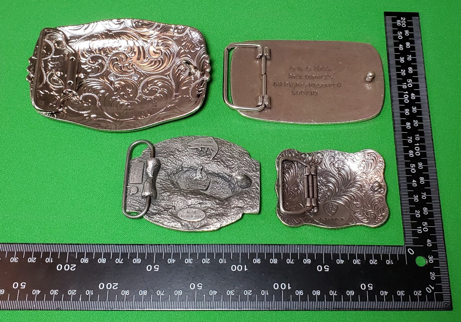 Lot of 4 Belt Buckles ~ Horse Head Jack Daniels Old No. 7 Fish Ariat
