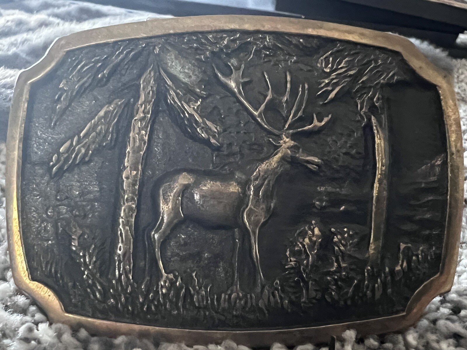 SOLID BRASS ELK VINTAGE BELT BUCKLE • MADE IN USA