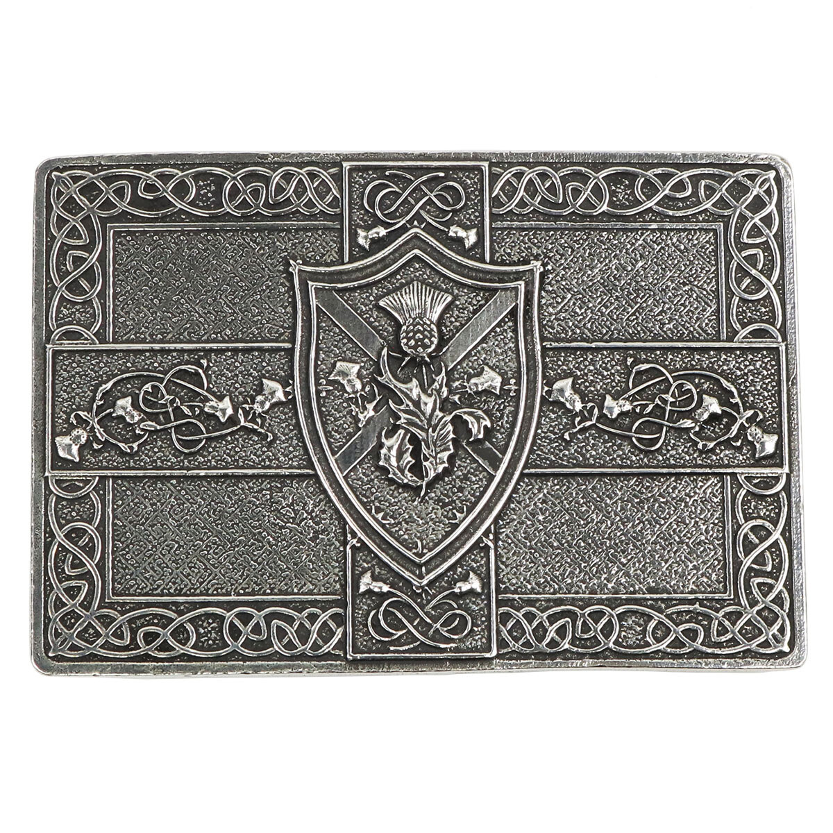 Saltire and Thistle Shield Kilt Belt Buckle – Made in Scotland