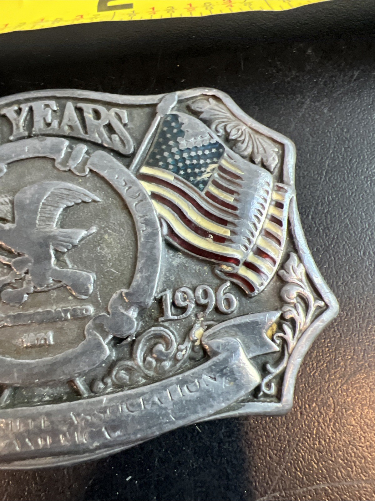 NRA Metal Belt Buckle 1871-1996 NRA 125thAnniversary American Flag