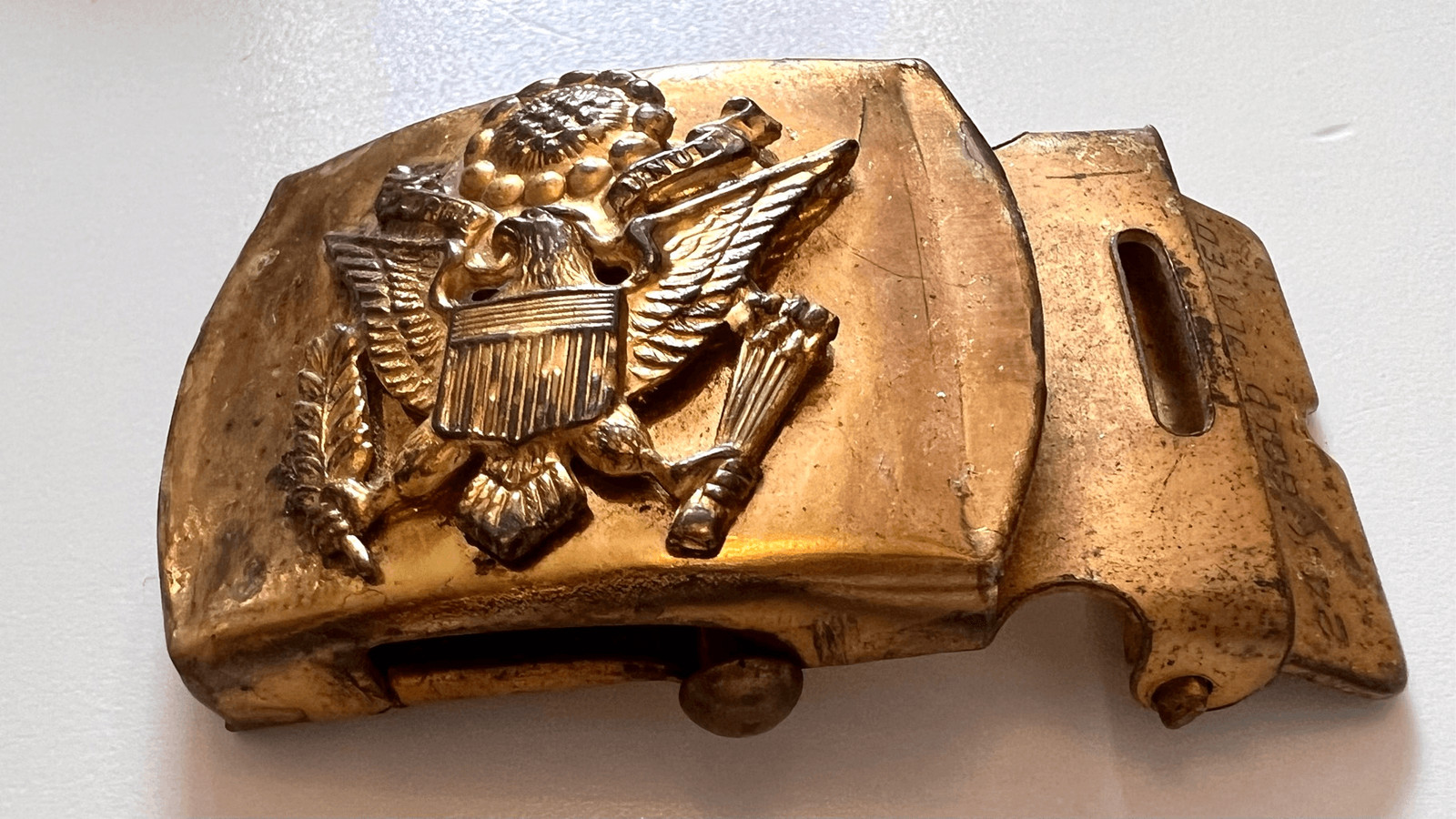 Antique United States US 24K Gold Plated Army Belt Buckle Eagle Brass