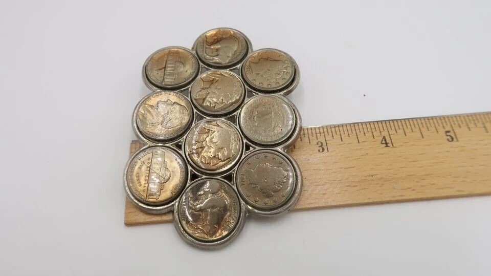 t538 Vintage Western Buffalo Nickel Coin Belt Buckle Folk Art