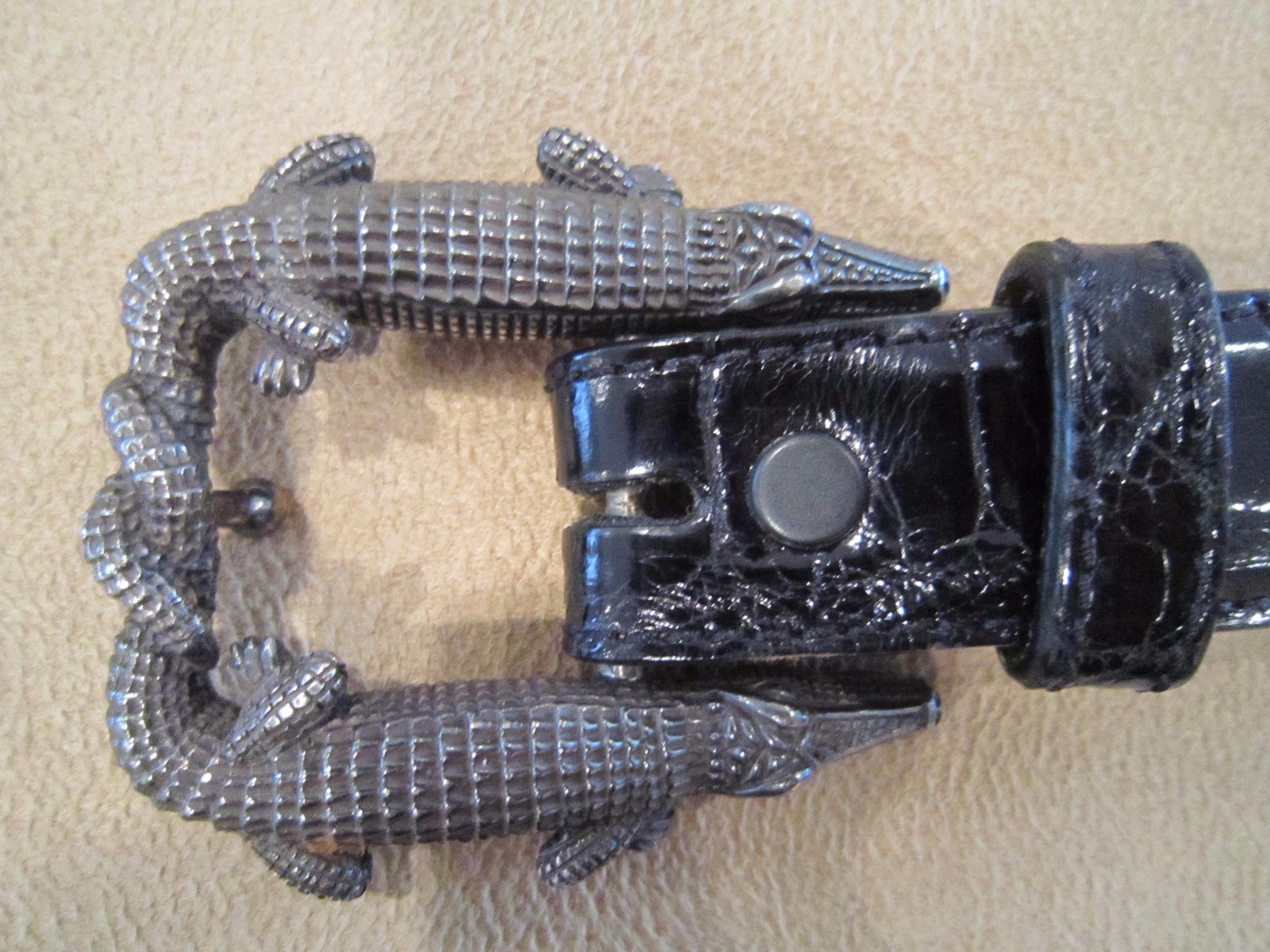 Kieselstein-Cord Sterling Double Alligator Buckle W/Black Alligator Belt Size 1
