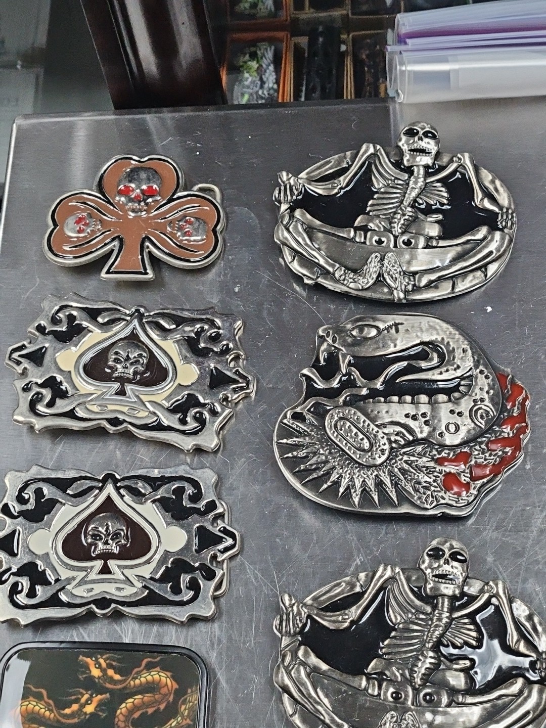 Vintage LOT OF 15 Belt buckles 2000s Chrome SKULLS metal SNAKE DRAGON LotD