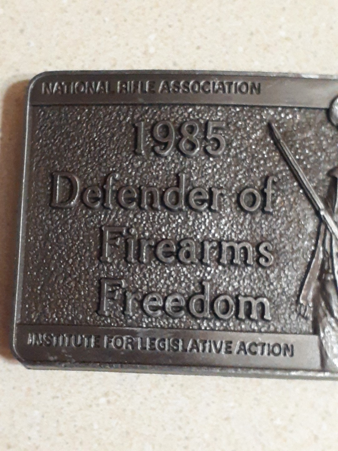 1985 Defender of Firearms Freedom Belt Buckle 3.5&Prime;x2.5&Prime;