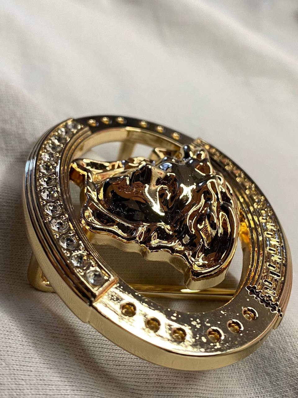 Gold Medusa Head Belt Buckle Greek Key Crystal Oval