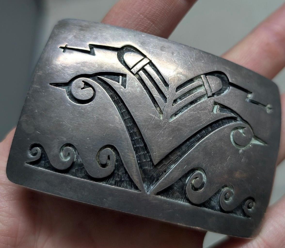 vintage HOPI belt buckle NATIVE AMERICAN INDIAN zuni MCBRIDE sterling silver