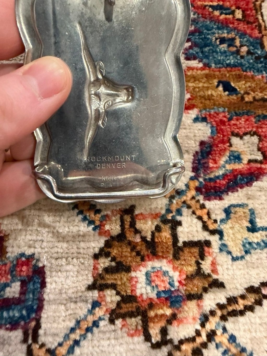 Vintage Rockmount Denver Longhorn Belt Buckle Silver Tone Made USA
