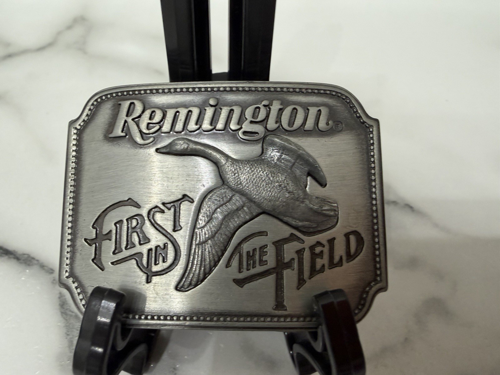 Vintage Remington First In Field Canada Goose 1980 3D Metal Belt Buckle
