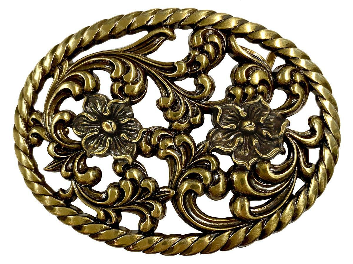 HA0131-OEB Antique Brass Flower Engraved Buckle fits 1-1/2&Prime; Wide Belt