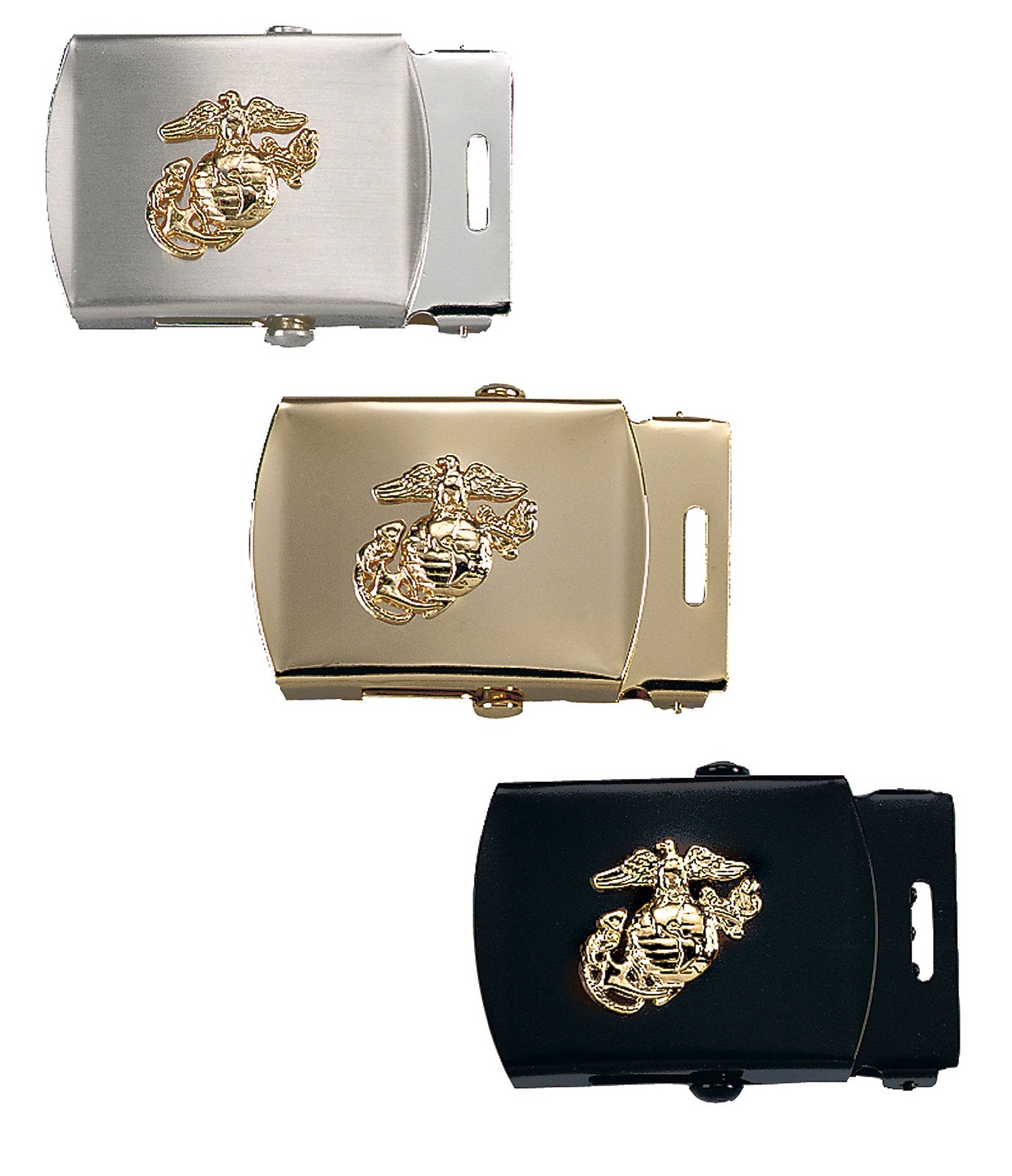 U.S. Marines Web Belt Buckle with USMC Globe & Anchor Logo Chrome Brass Black