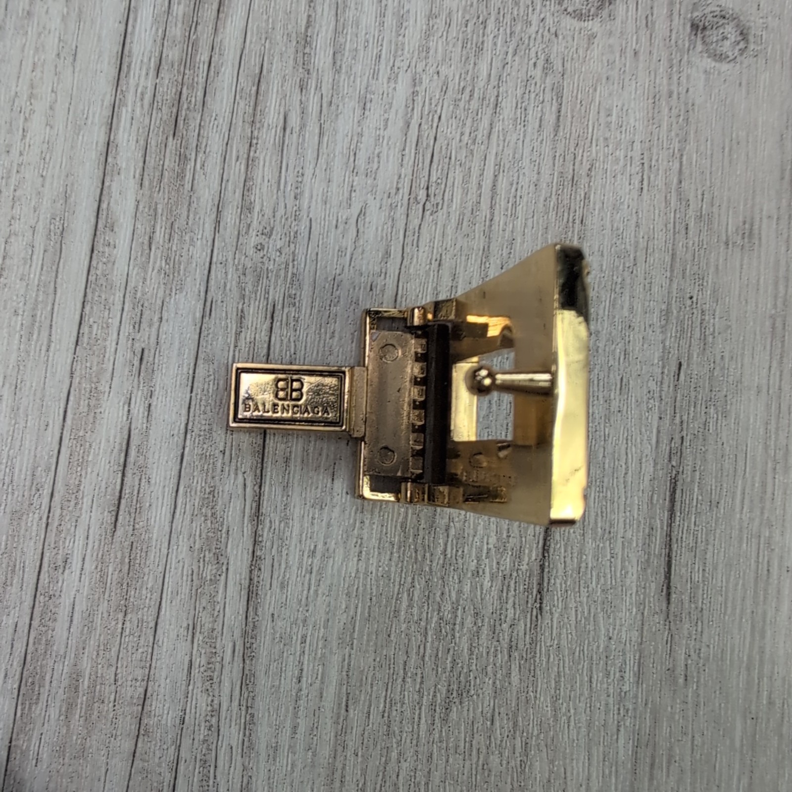 Balenciaga Black Gold Tone Belt Buckle Rectangle BB Logo Vintage Style Accessory