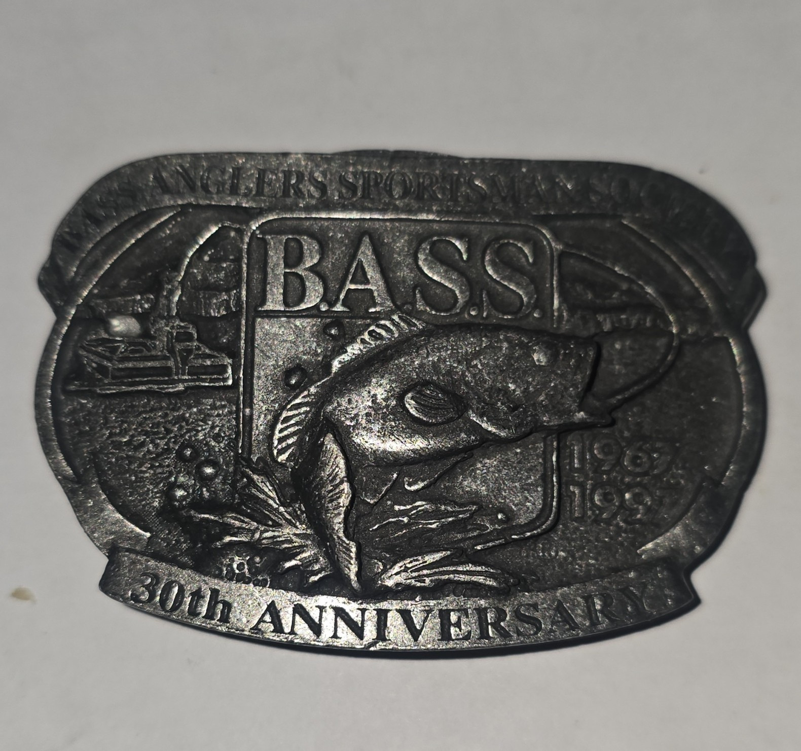 Bass 30th Anniversary Fish Belt Buckle Silver Metal 1.5in Men Single Tongue