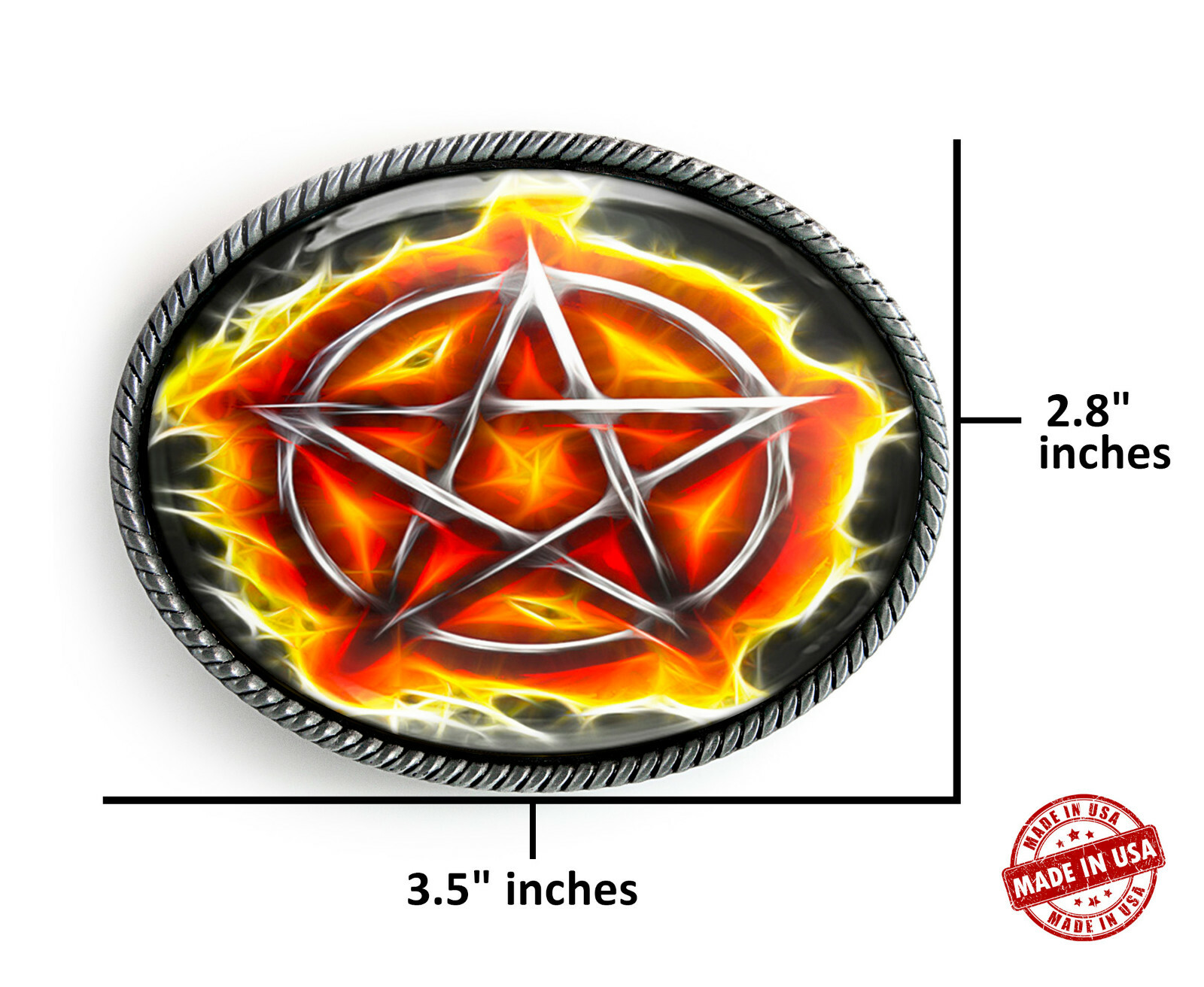 Fire Pentagram Belt Buckle – Gothic Occult Men Women Handmade Gift – 328