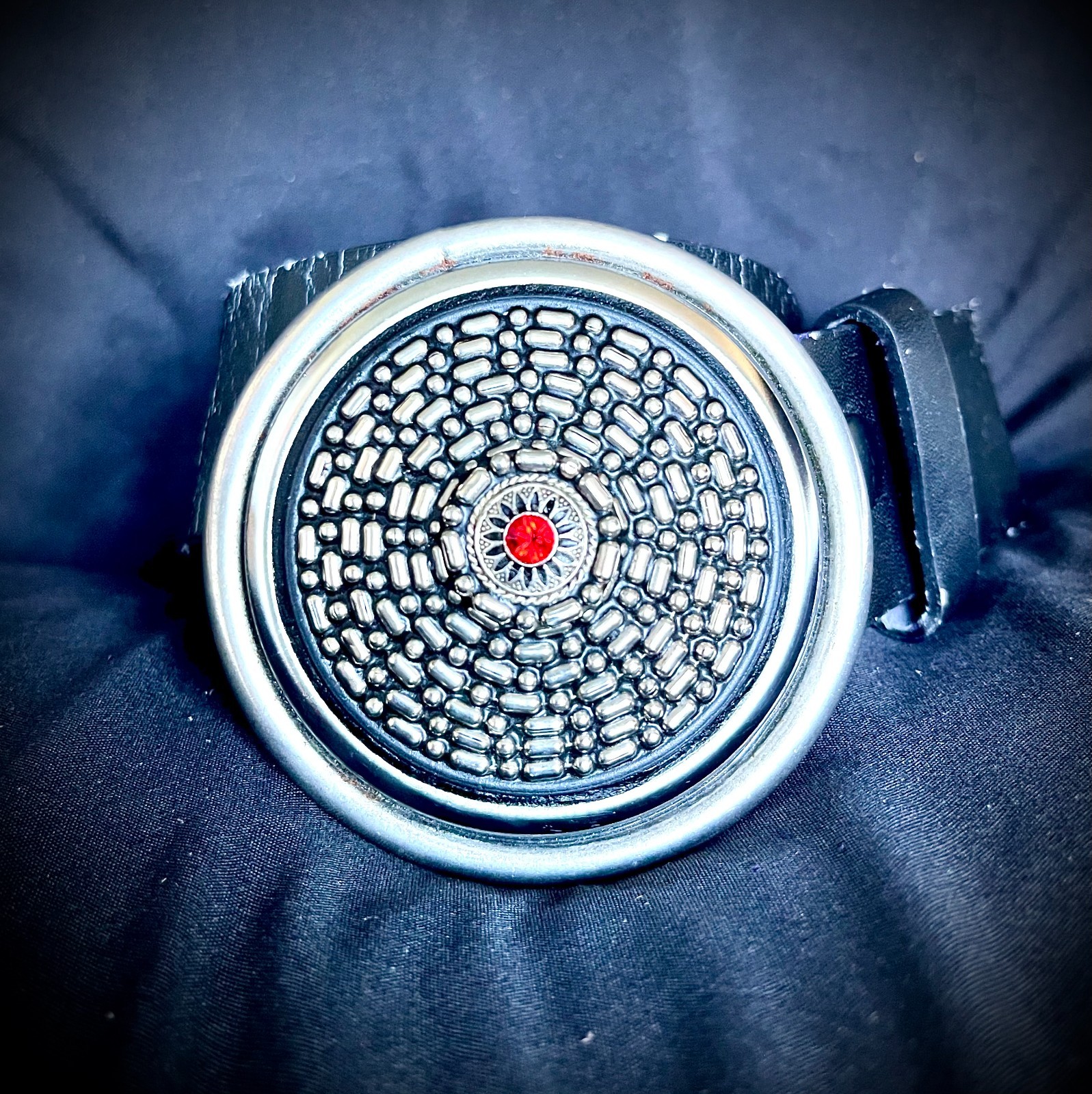 “Red Stone Shield”Industrial Art Belt Buckle Handmade OOAK Darren McNeese