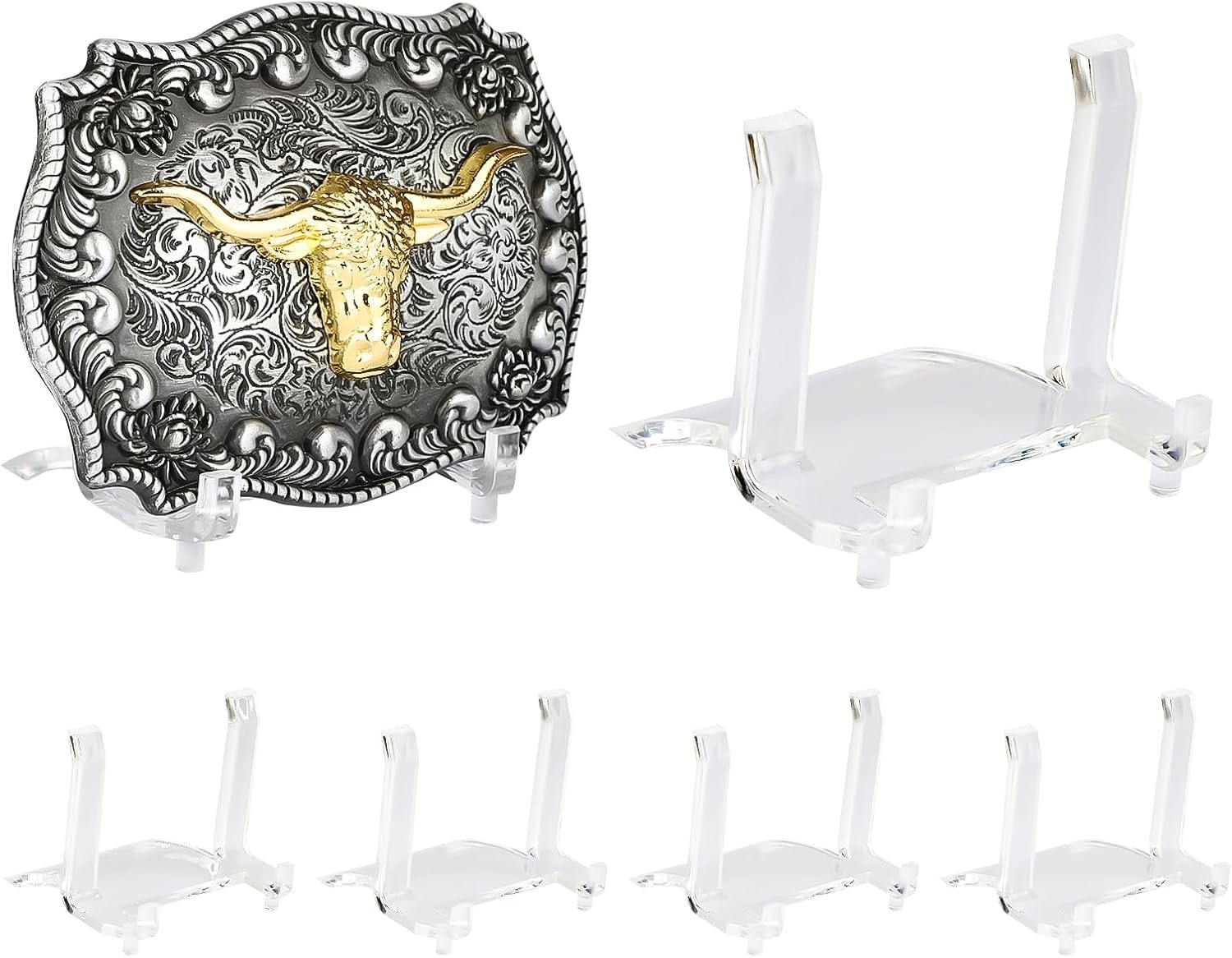 6-Pack Acrylic Belt Buckle Display Stand for Men Women Western Cowboy Silver