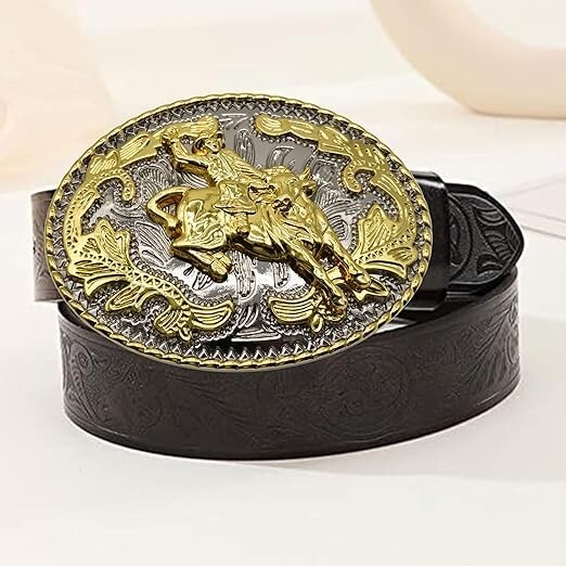 Bull Rider Cowboy Western Rodeo Gold Tone Design Fashion Cowboy Belt Buckle